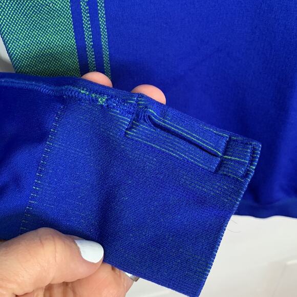 Athleta Neothermal Long Sleeve Blue Green Crewneck Layering Top W-036 Sz M - Picture 3 of 8